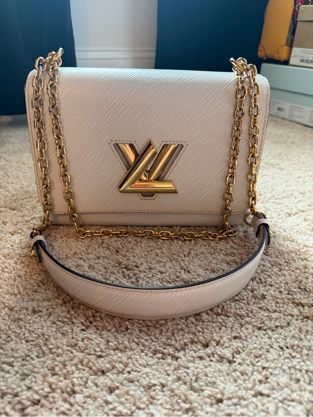 Louis Vuitton Cream Epi Twist PM Crossbody Bag with Gold Hardware Authentic